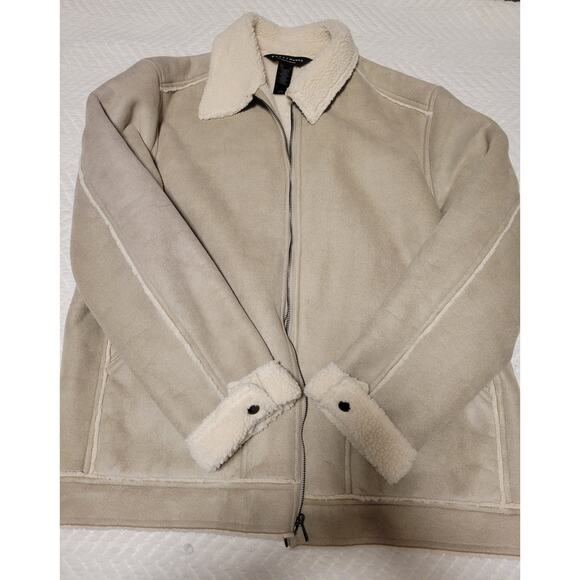 Vintage Crazy Horse Claiborne Beige/Tan Faux Suede Collared Lined Coat Men's L - Picture 9 of 9